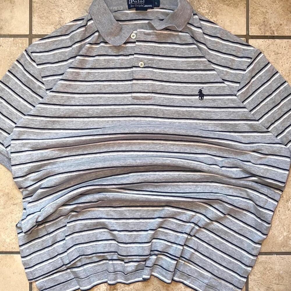 Polo by Ralph Lauren Grey Striped Short Sleeve Polo Shirt - Size L